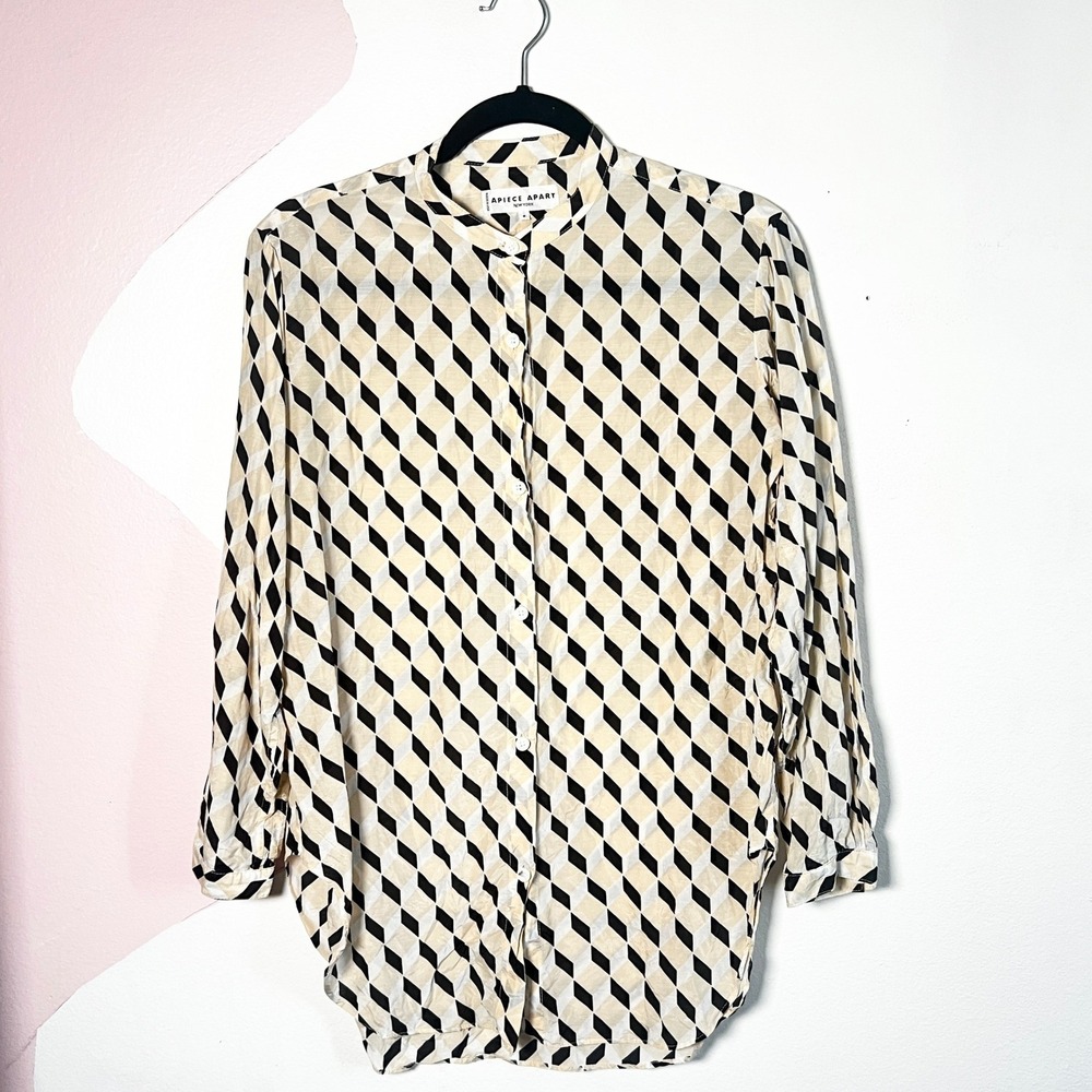 Apiece Apart Geometric Shirt Oversized Size 0 Cotton Silk Luxury
